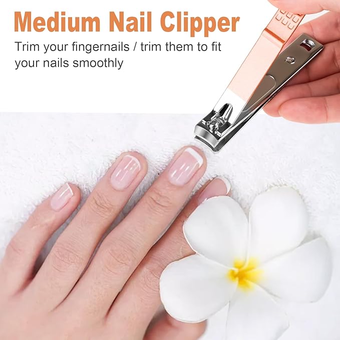 DUCOO Nail Clipper Set, 4 PCS Ultra Sharp Nail Clippers for Men, Women, Adults Toenail Fingernail Clippers, Stainless Steel Nail Cutter & File, Rose Gold