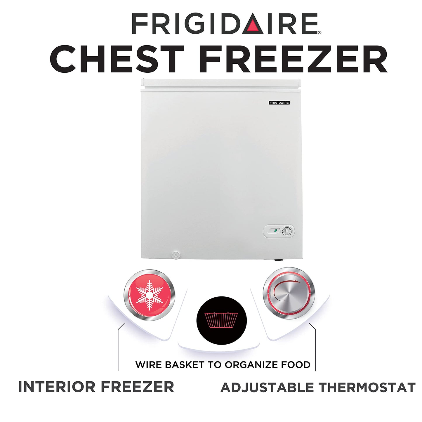 FRIGIDAIRE EFRF9003 Chest Deep Freezer, 9 Cu. Ft. Class, WhiteAdjustable Thermostat-Removable Vinyl Coated Wire Basket-Easy Defrost Drain, 9-10CF, White