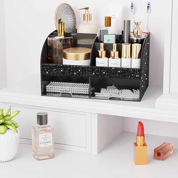 Makeup Organizer, Bathroom Organizer (Bling Black)