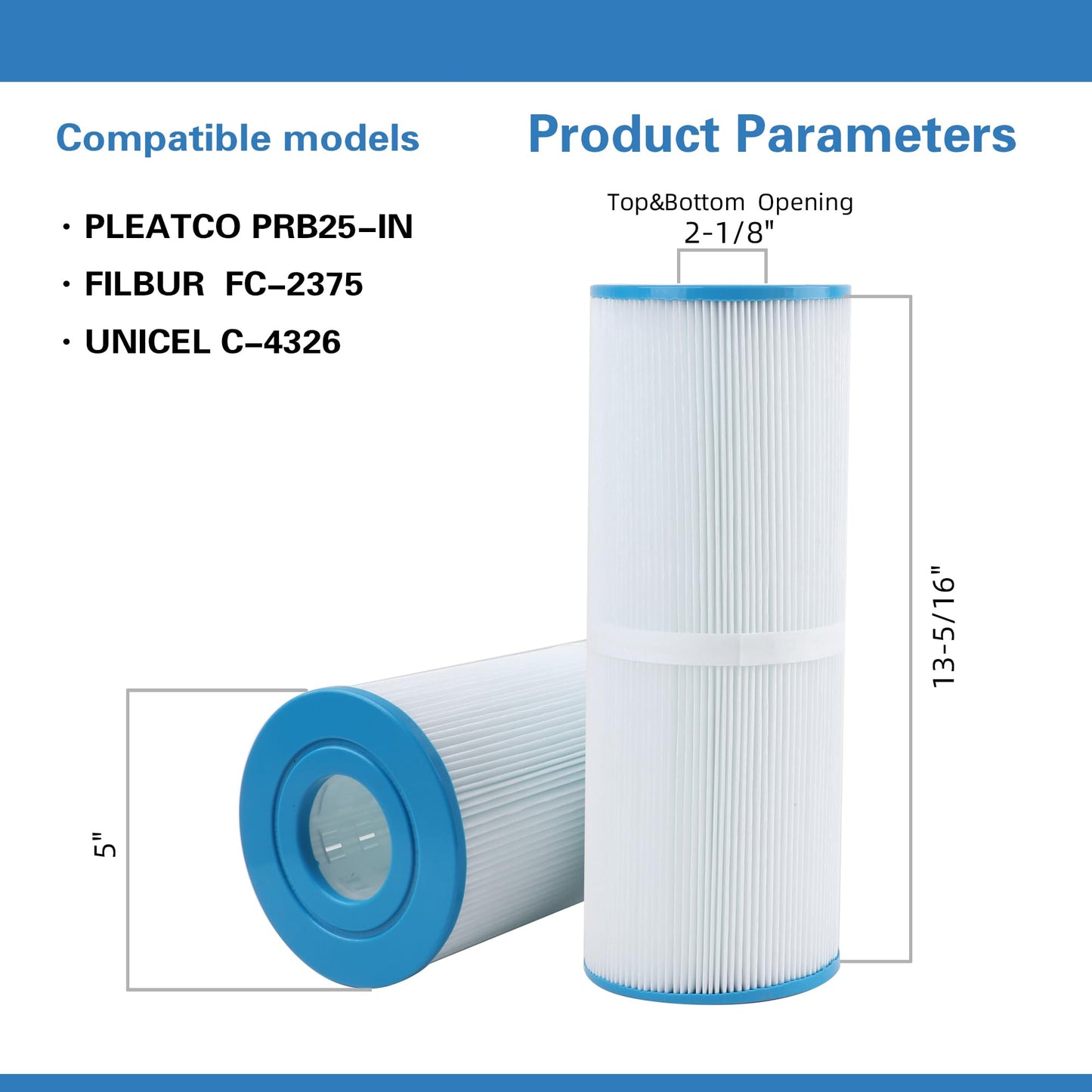 AmiBbon PRB25-IN Spa Filters, Replaces For Unicel C-4326, Filbur FC-2375, FC-2370,Guardian 413-106,817-2500,17-2327, 33521, 25392, 303909, M-4326, R173429, 25 sq.ft. 5X13 Drop in Hot Tub filter 2 Pack