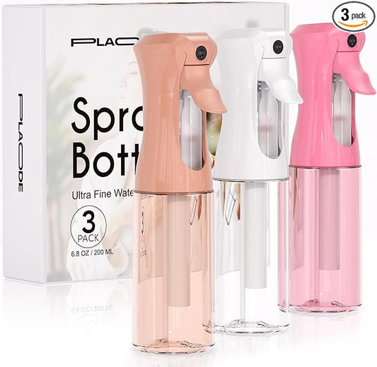 Spray Bottle for Hair, Continuous Ultra Fine Mister Spray Bottle, Refillable Water Sprayer for Hairstyling, Plants, Pets, Cleaning, Skincare (3 Pack 6.8OZ/200ML,White+Pink+Terracotta)
