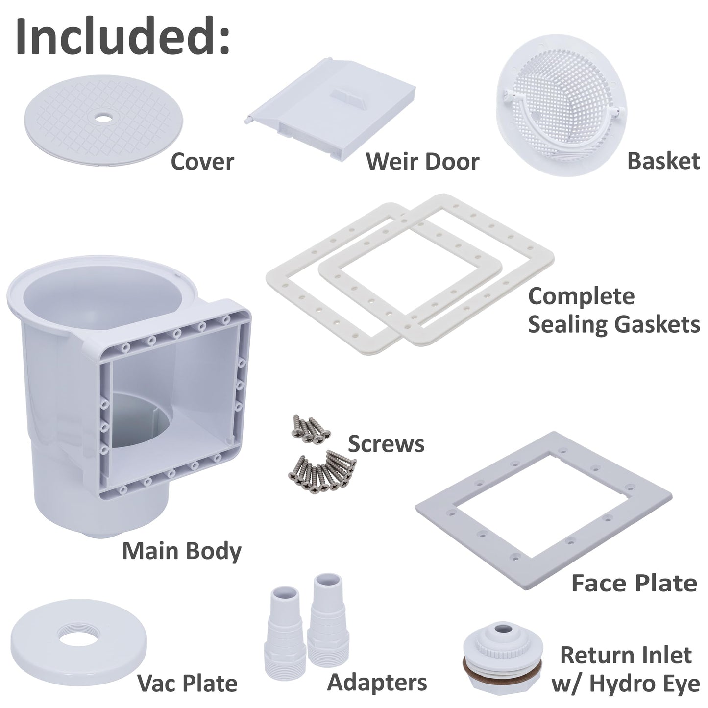 Rx Clear Heavy Duty Standard Complete Thru-Wall Skimmer Kit for Above-Ground Swimming Pool | Made of Non-Corrosive Abs Plastic | Chemical Resistant | White