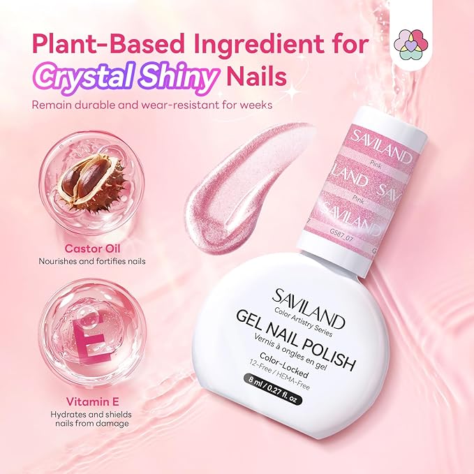 SAVILAND Color Artistry Cat Eye Gel Nail Polish: 6 Colors Crystal Shiny Magnetic Gel Nail Aurora Pink Blue Purple Shimmer Cateye Nail Polish Set Ma