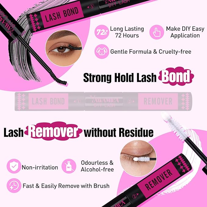 Yawamica Fluffier Lash Clusters Kit 150D+200D Thick Volume Lash Extension 14-20mm Wispy Eyelash Clusters Individual Lashes Kit with Bond, Remover, Applicator for DIY Lash Extension