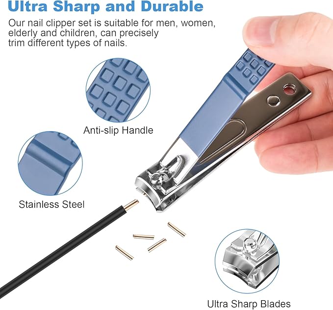 DUCOO Nail Clipper Set, 4 PCS Ultra Sharp Nail Clippers for Men, Women, Adults Toenail Fingernail Clippers, Stainless Steel Nail Cutter & File, Blue