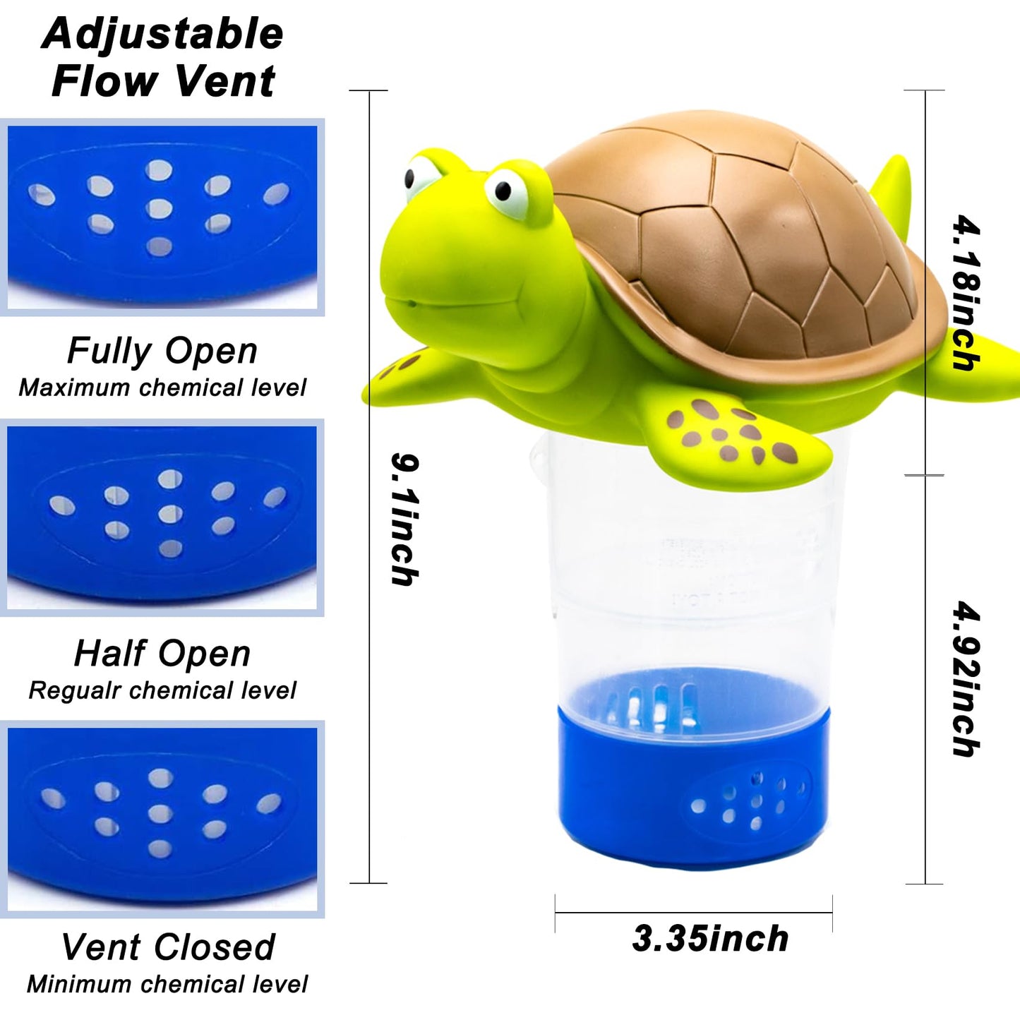 WWD POOL Chlorine Floater, Animal Pool Chlorine Dispenser for Chemical Tablets Fits 3 Inch Tabs Bromine Holder(Turtle)