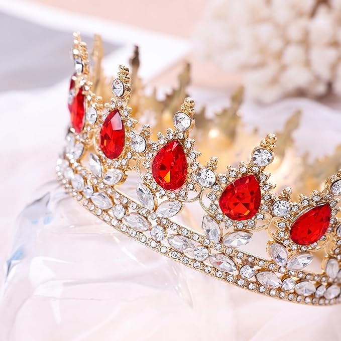 Red Queen Crown for Women Crystal Tiara for Women Rhinestone Wedding Headband for Bride Hair Accessories for Costume Birthday Party Prom Gifts