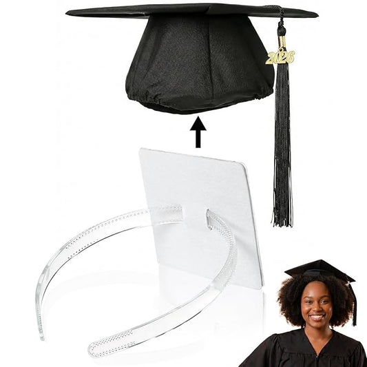 Aolamegs Graduation Cap Headband Insert, Firm Anti-Fall Hair Band for Grad Cap, Secure Hairstyle Hat Accessory for Graduates, Students, Women (Clear, 1 Pack)