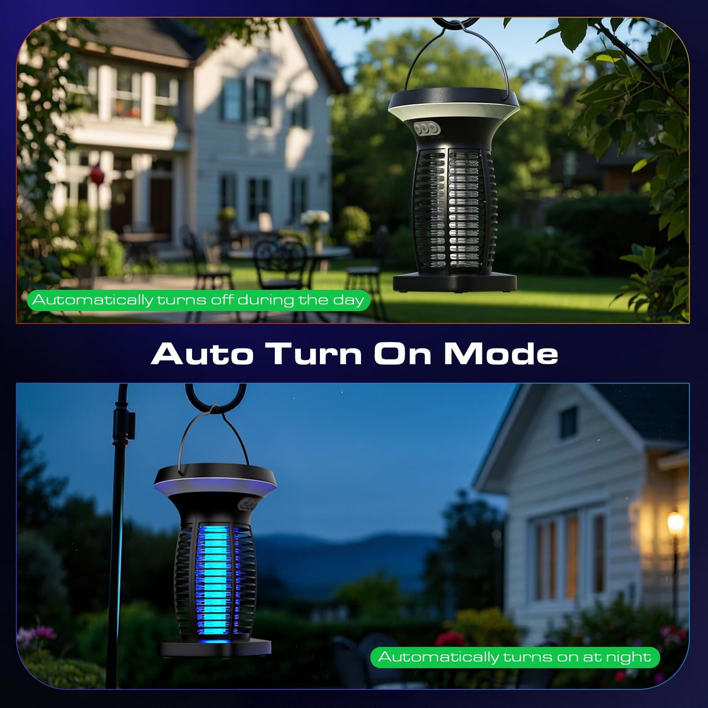 OnBeam Solar Bug Zapper Outdoor, Mosquito Zapper Outdoor Waterproof Electric Rechargeable Fly Zapper with Solar Panel, 4200V Fly Trap Indoor for Home Backyard, Patio, Garden, Camping
