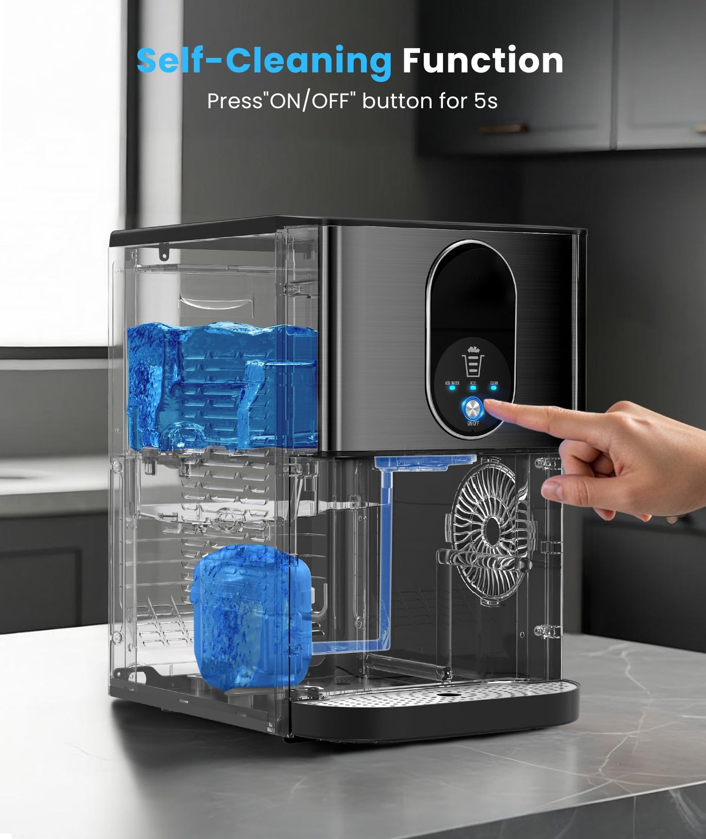 Countertop Nugget Ice Maker, 44lbs/24H Nugget Ice Machine Countertop, Chewable Pellet Ice Maker Machine with Ice Dispenser, 2.4L Water Reservoir, Self-Cleaning, Ideal for Kitchen/Bar/Office, D-Black