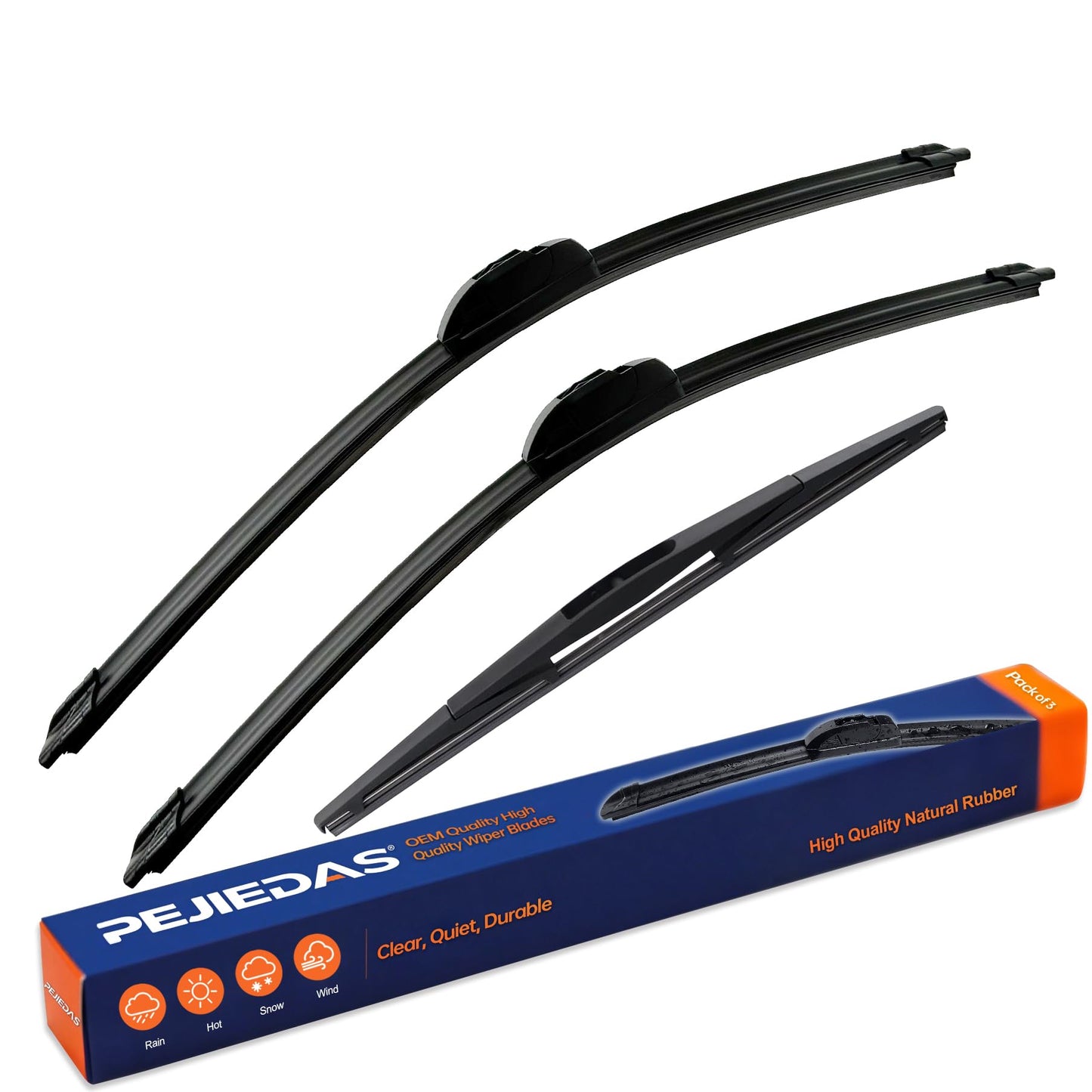 PEJIEDAS 3 Replacement Wiper Blades For Acura MDX 2007 2008 2009 2010 2011 2012 2013 26" + 21" + 12" Front and Rear Wiper Blades (Pack of 3)