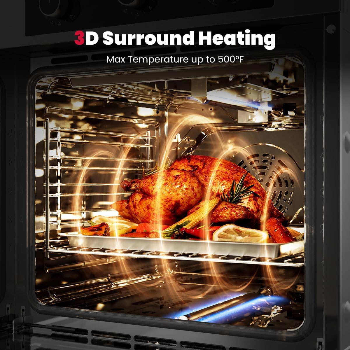 GASLAND 24 Gas Wall Oven, ETL Certified Natural Gas Wall Oven, Built-in Single Wall Oven, with Bake Broil Rotisserie Functions, Timer and Convection Fan, 120V Cord Plug, Stainless Steel