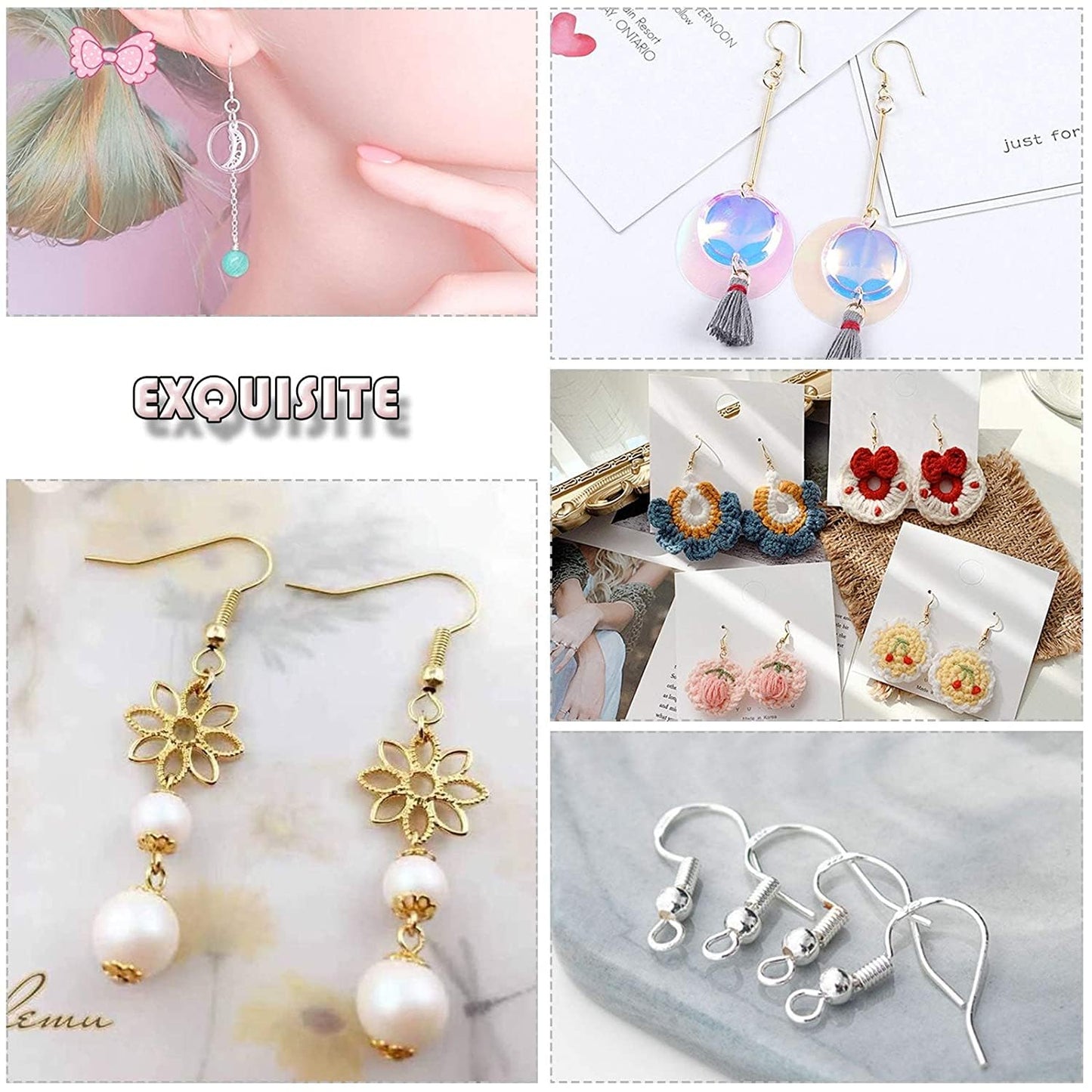 Hypoallergenic Earring Hooks 800 PCS/125 Pairs, Silver Plated Fish Hooks,500pcs Earring Making Kit with Jump Rings and Clear Silicone Earring Backs Stoppers for DIY Jewelry Making