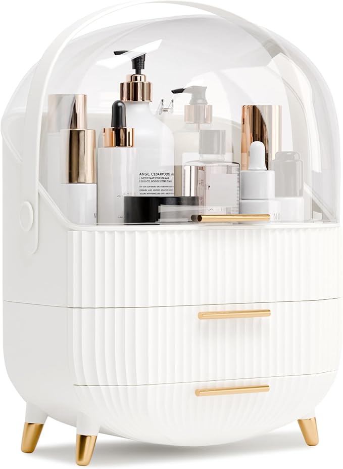 lurcns Makeup Organizers and Storage, Make up Organizer for Vanity Cosmetics Skincare Organizers With Lid and Drawers Display Cases for CountertopÃ¯Â¼ÂWhiteÃ¯Â¼Â