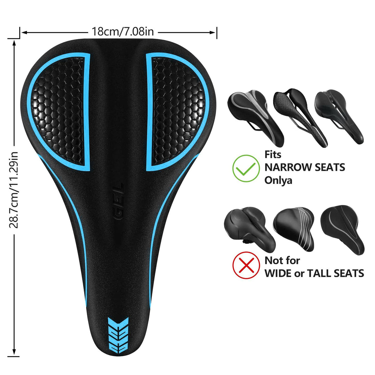 Bike Seat Cushion - Gel Padded Bike Seat Cover for Men Women Comfort, Extra Soft Exercise Bicycle Seat Compatible with Peloton, Outdoor & Indoor with Adjustable Velcro Secure Blue