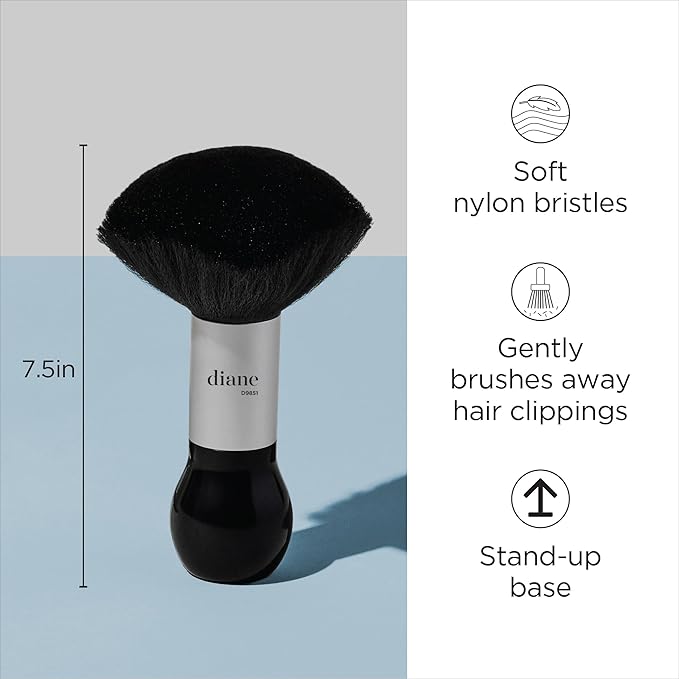 Diane Neck Duster Brush for Hair Cutting, Removes Loose Hair from Neckline and Ears, Barber Supplies and Salon Accessories, Soft Nylon Bristles, Stand Up Base, 7.5"