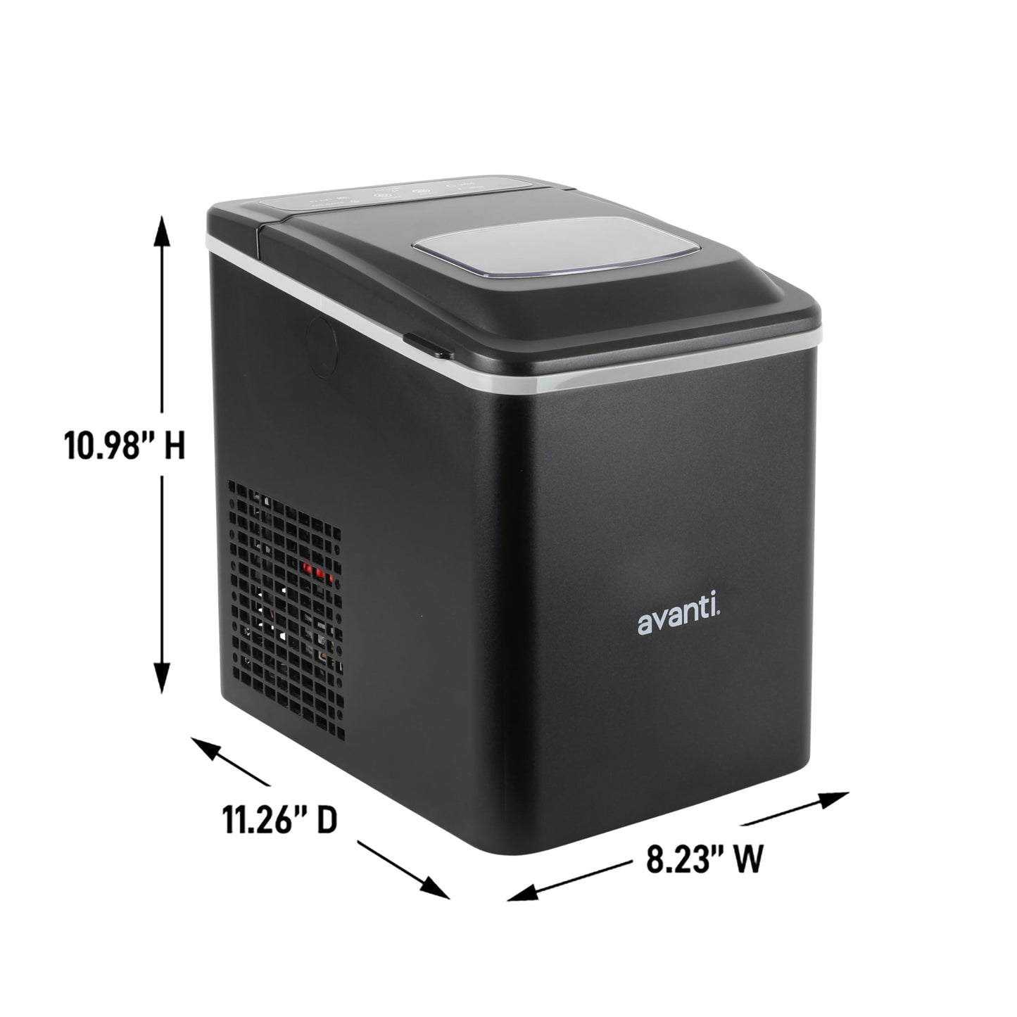 Avanti Ice Maker Mighty Ice Countertop Design Makes 26 Pounds of Bullet-Shaped Ice Cubes in 24 Hours, Digital Touch Controls and Self Cleaning Function, Includes Scoop, Black