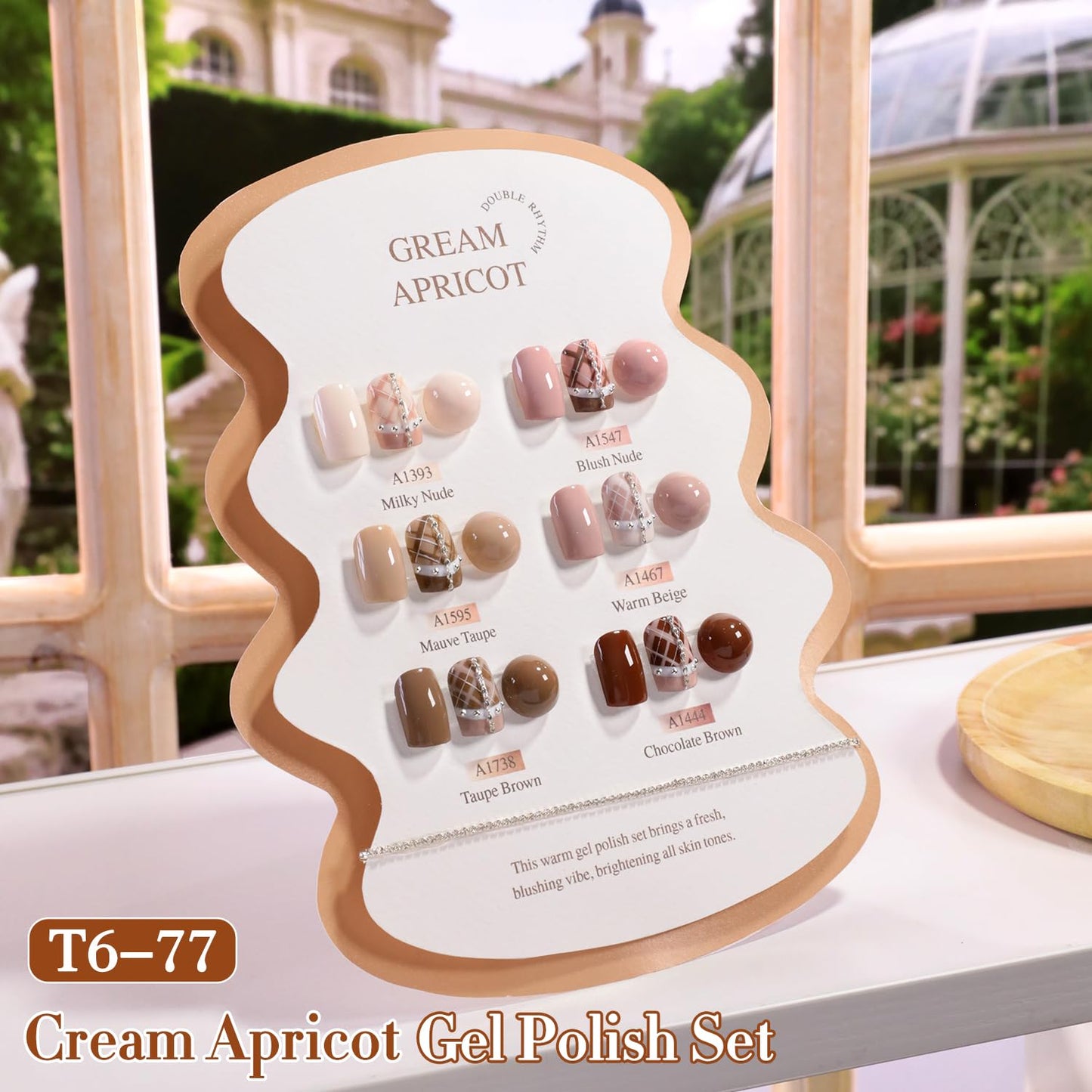 Double Rhythm 6 Pcs 15 ML Gel Polish Set Same Color Same Bottle Soak Off Gel Polish Kit Nail Art Manicure Salon DIY at Home for Women (Peach Nude Cream Taupe Tan Brown-T6-77)