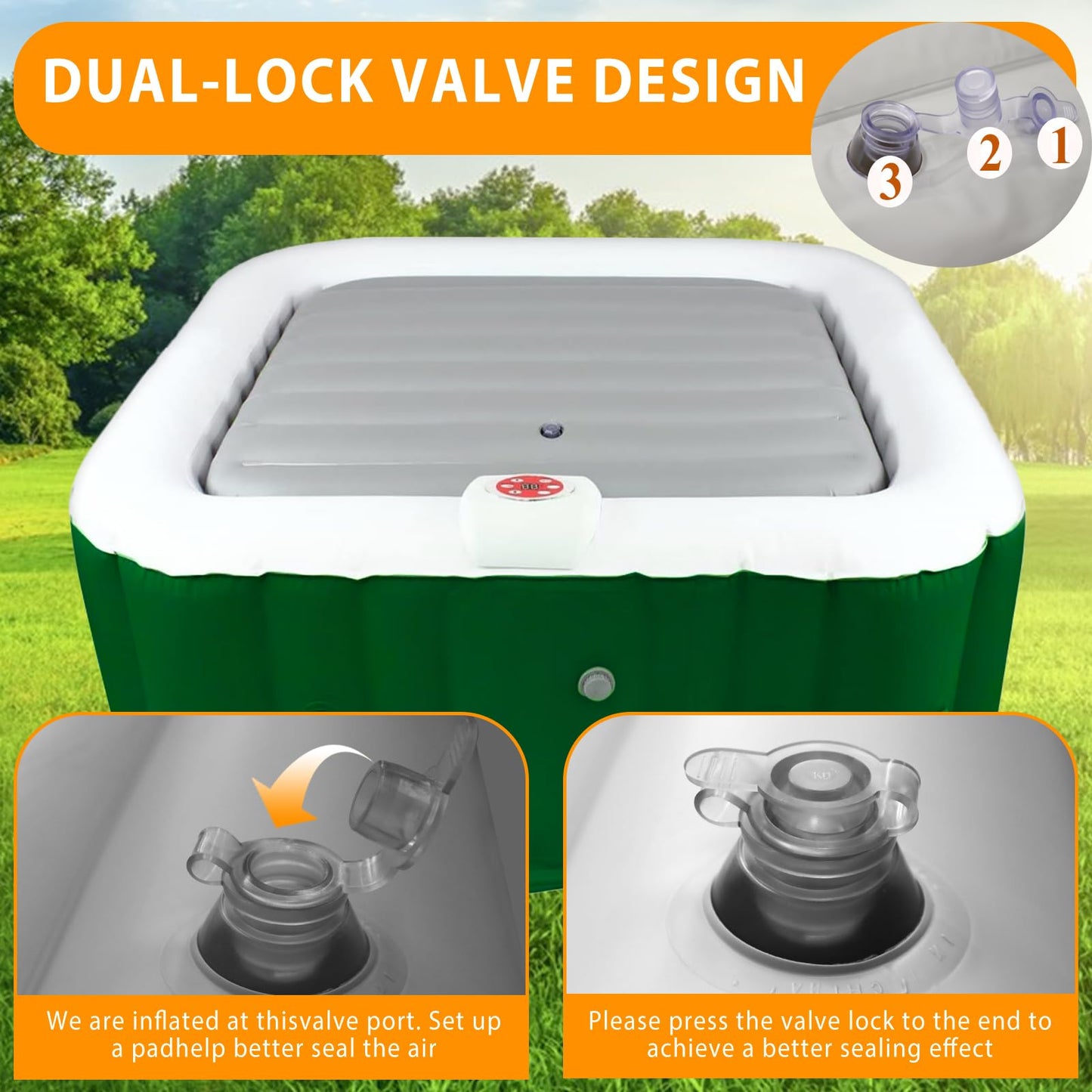 Ketofa Inflatable Hot Tub Cover for Square Hot Tub Spa Cushion Support, Universal 57x57in Inflatable Cover Square Top Lid, Dustproof Rainproof Insulated Energy Saving Lid，Spa Covers for Hot Tub