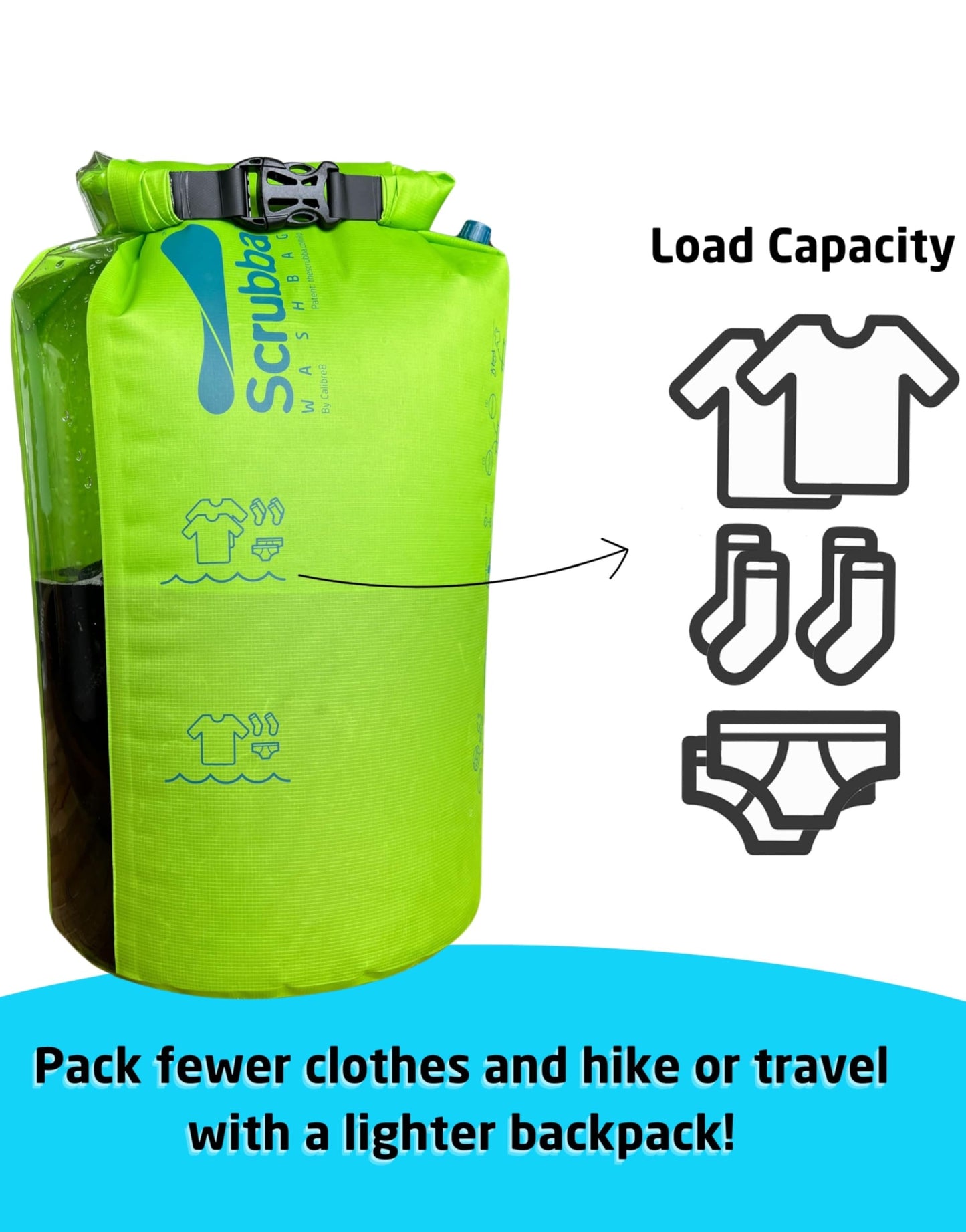 Scrubba Portable Washing Machine – Patented Washboard-in-a-Bag™ Travel Wash Bag – Wash Clothes Anywhere – Manual Washer for Travel, Camping & Backpacking (5.3 oz)
