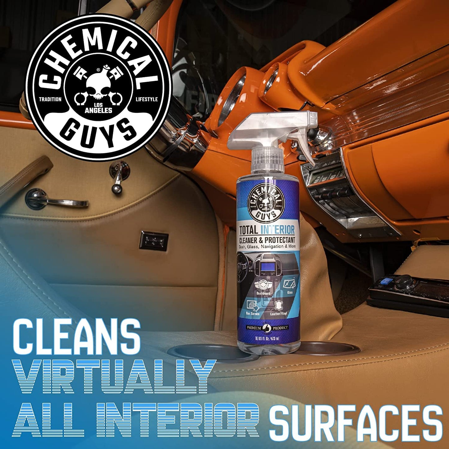 Chemical Guys Total Interior Cleaner and Protectant, 16 Fl Oz + 3 Pack of Microfiber Towels (Safe for Cars, Trucks, SUVs, Jeeps, Motorcycles, RVs & More)