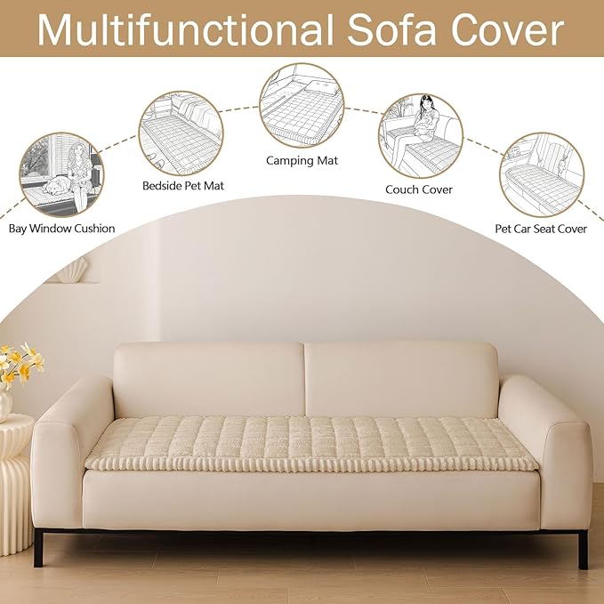 hyha Couch Covers for Dogs Washable, Non Slip Plush Dog Sofa Protectors, Fuzzy Pet Couch Covers for 3 Cushion Sofa Pet Friendly (Apricot, 27.6" x 59")