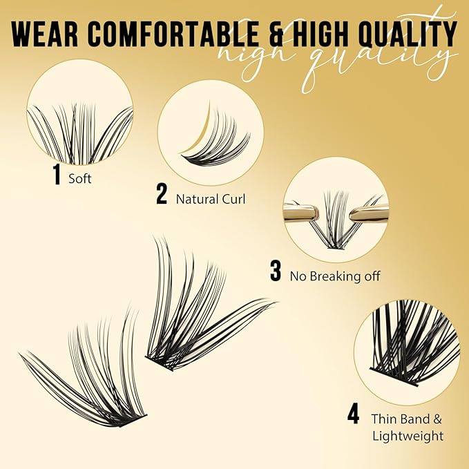 QUEWEL Lash Clusters 320Pcs Cluster Lashes 35D+45D D Curl Lash Cluster Eyelash Extensions Mix9-16mm Individual Eyelashes Clusters Wispy Lash Clusters Thin Band Soft to Use at Home(35D+45D D Mix9-16)
