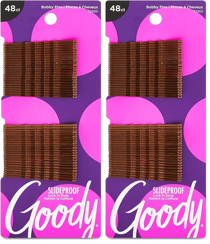 Goody SlideProof Bobby Pins - 48 Ct, Brunette Brown, High Gloss Bobby Hair Pins for Styling, Lock In Style, Comfortable, Pain-Free Hair Accessories for Women & Men, All Hair Types (Pack of 2)