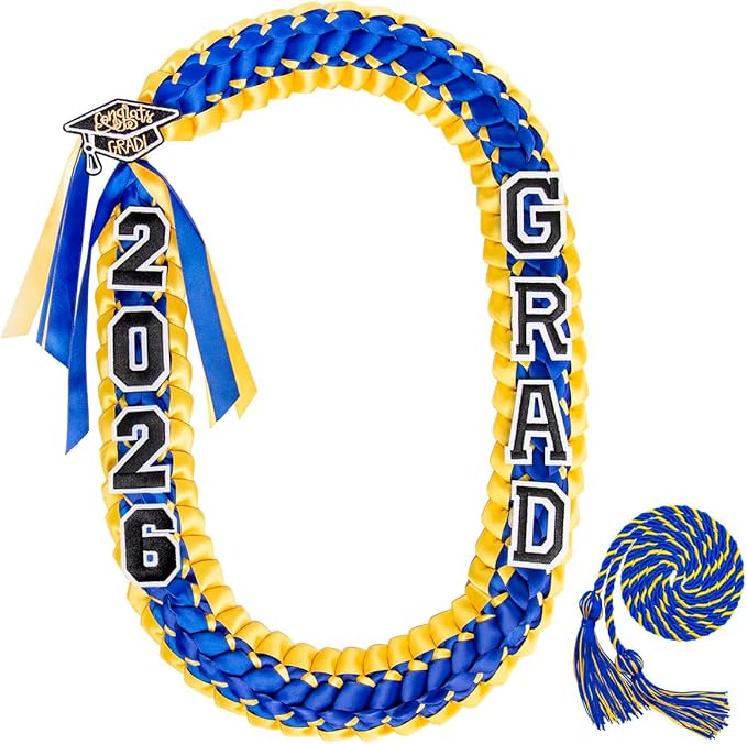 ALKB 2026 Graduation Lei Set - Two-Tone Braided Ribbon with Honor Cord, Unisex Graduation Gift for Graduates, Polyester