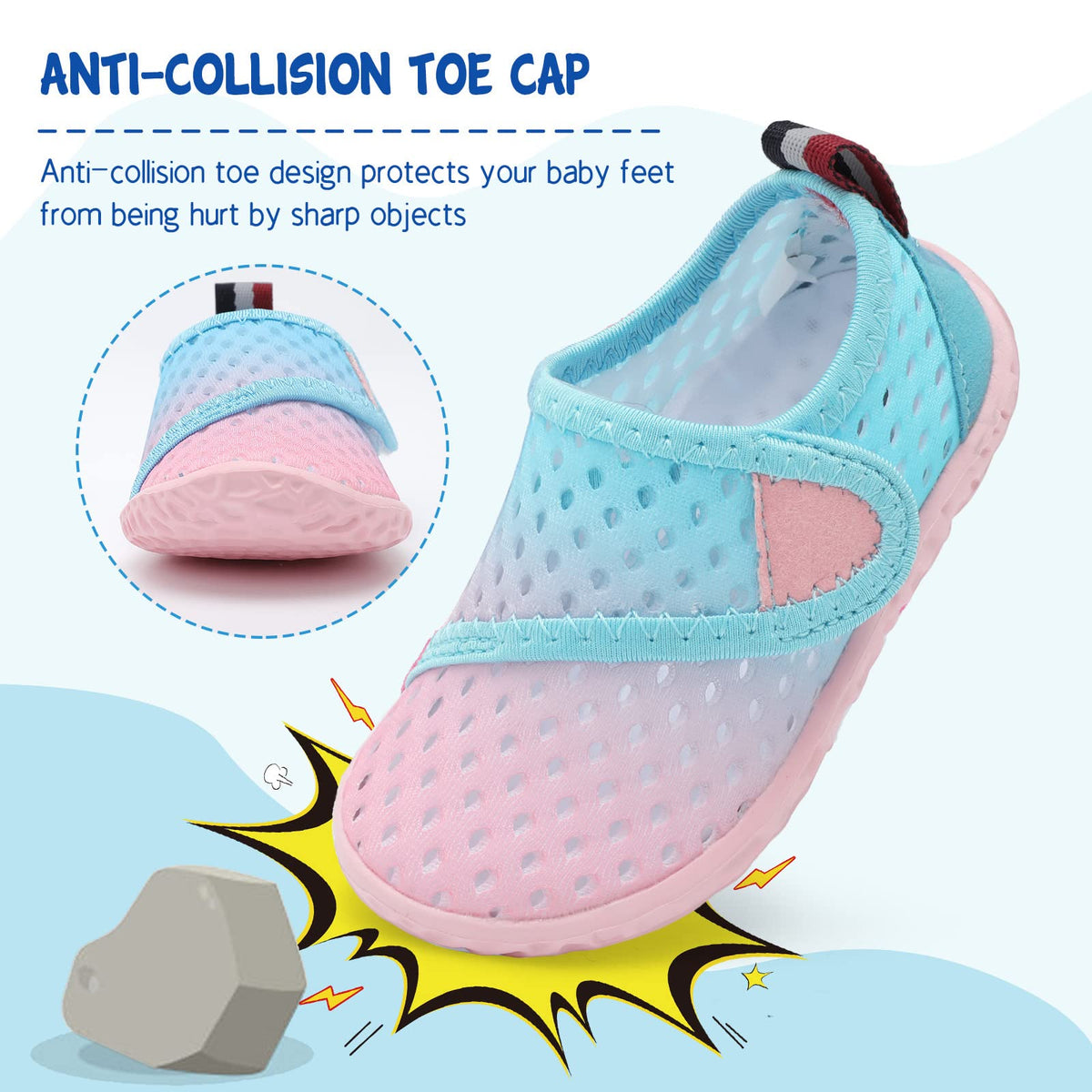 LeIsfIt Kids Water Shoes Toddler Girls Boys Swim Shoes Outdoor Quick-Dry Breathable Aqua Socks for Beach Pool Surf, Blue Pink, 1 Big Kid
