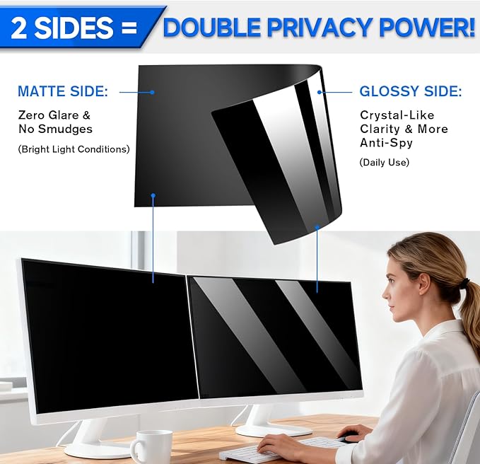 [2-Pack] Privacy Screen For Computer Monitor, 23.8-Inch 16:9 Aspect Ratio; Anti Spy/Bule Light/Glare And Eye Protection, 2 Install Ways Removable For Office, Airport, Cafe And Other Public Area; Diagonal 23.8 Inches, Width 20.74 Inches, Height 11.67 In...