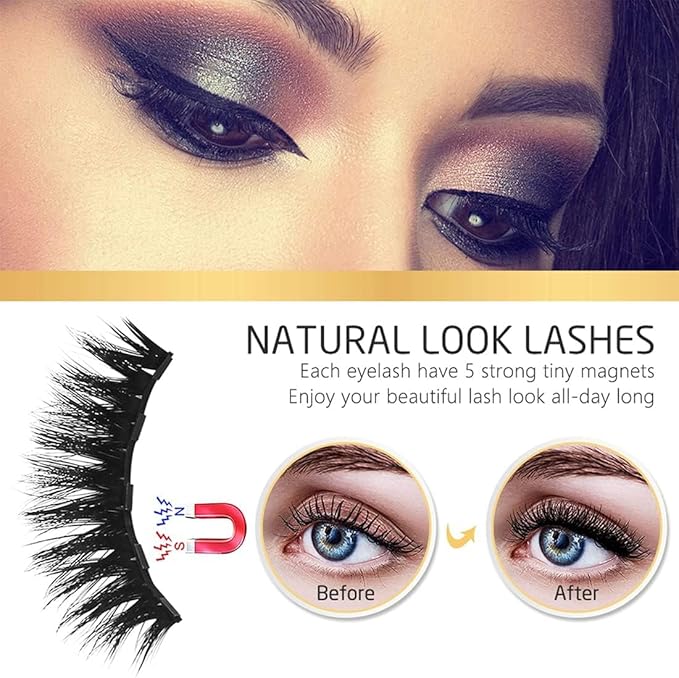 10 Pairs Magnetic Eyelashes with Magnetic Eyeliner Kit Upgraded 3D 5D Eyelash Magnetic Lashes with Tweezers & 2 Tubes of Magnetic Eyeliner, Reusable, No Glue