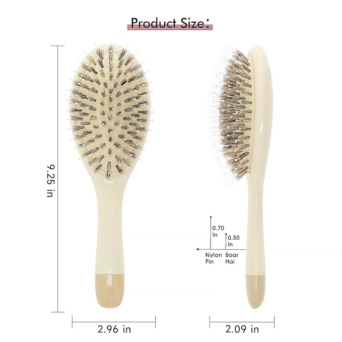 Boar Bristle Hair Brush -boar bristles + nylon pinsÃ¯Â¼Â Smoothes & Detangles All Hair Types, Hairbrush for Women, Men & Kids, Distributes Oils for Natural Shine & Stimulates Scalp