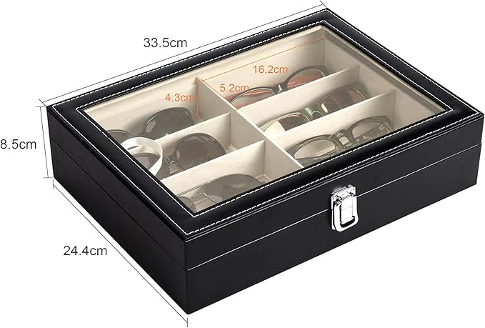 CO-Z Leather Multi Sunglasses Organizer for Women Men, Eyeglasses Eyewear Display Case with 8 Slots, Jewelry Watch Organizer, Sunglasses Jewelry Collection Case, Sunglass Glasses Storage Holder Box