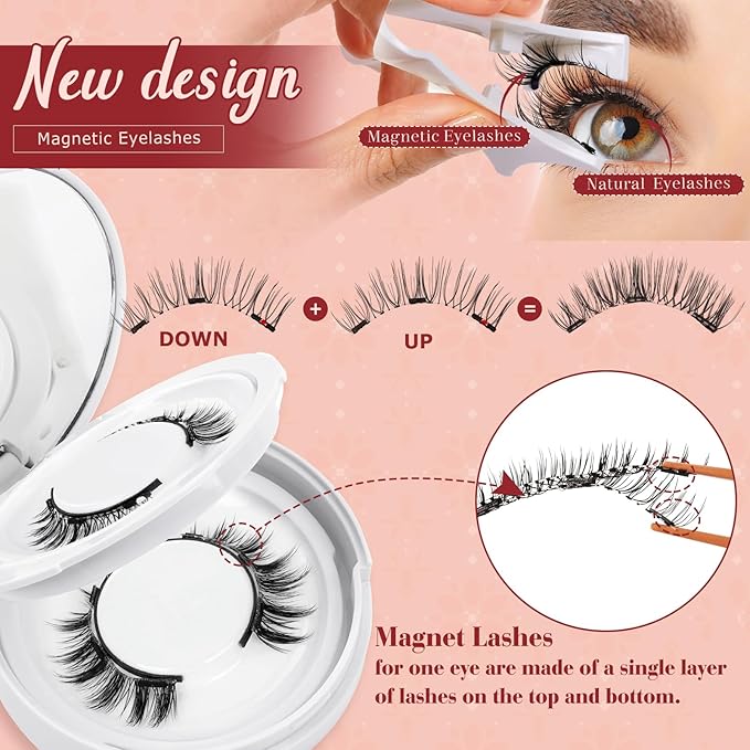 Higu clace Magnetic-Eyelashes 2 Pairs Magnetic Eyelashes with Applicator Soft Eyelashes Magnetic Lashes Natural Look Wispy pestaÃÂ±as magnÃÂ©ticas Without Eyeliner Easy to Wear and Remove(H+I01)