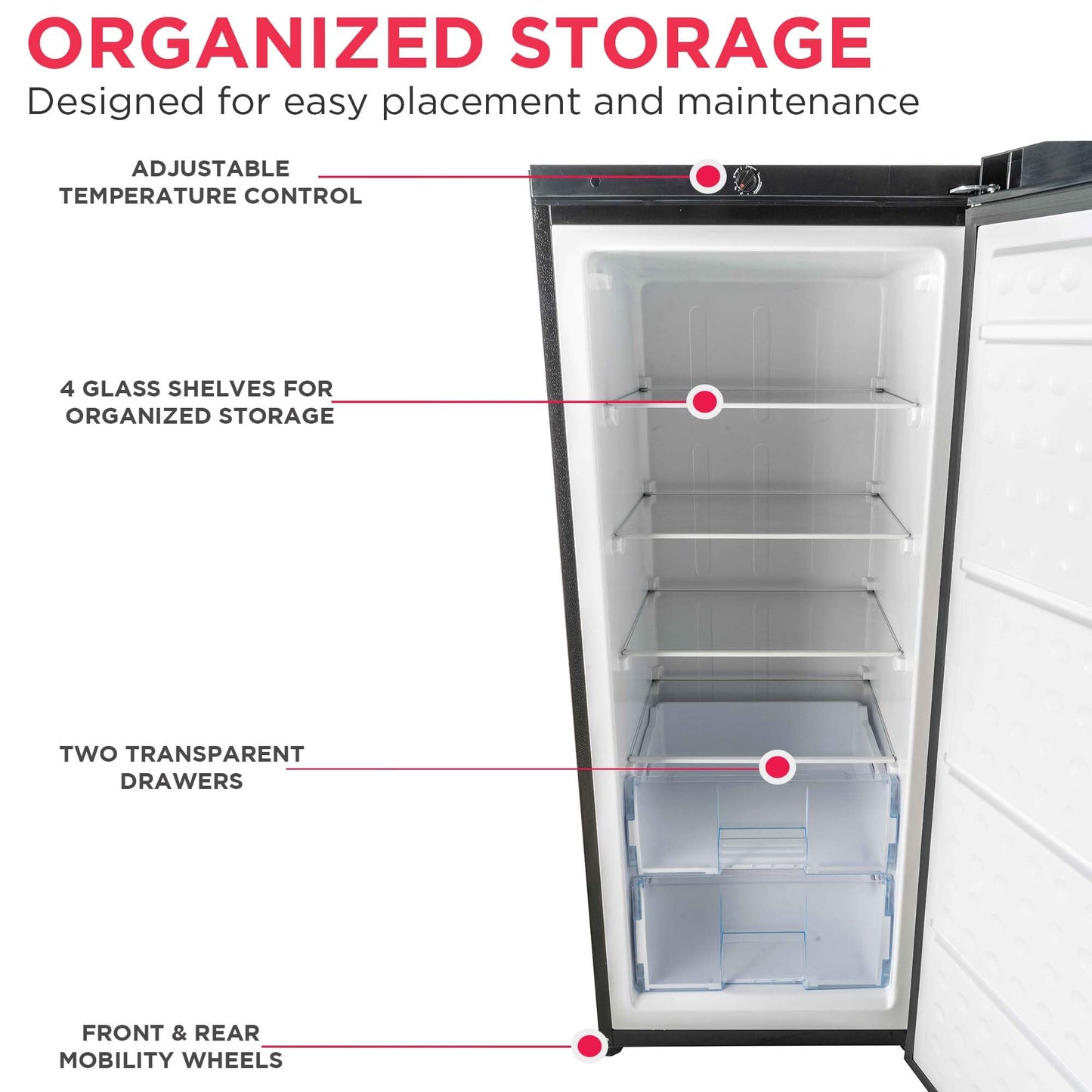 Frigidaire 10 Cu. Ft. Upright Convertible Fridge/Freezer, Reversible Door, Removable Glass Shelves, Adjustable Controls, Platinum Finish