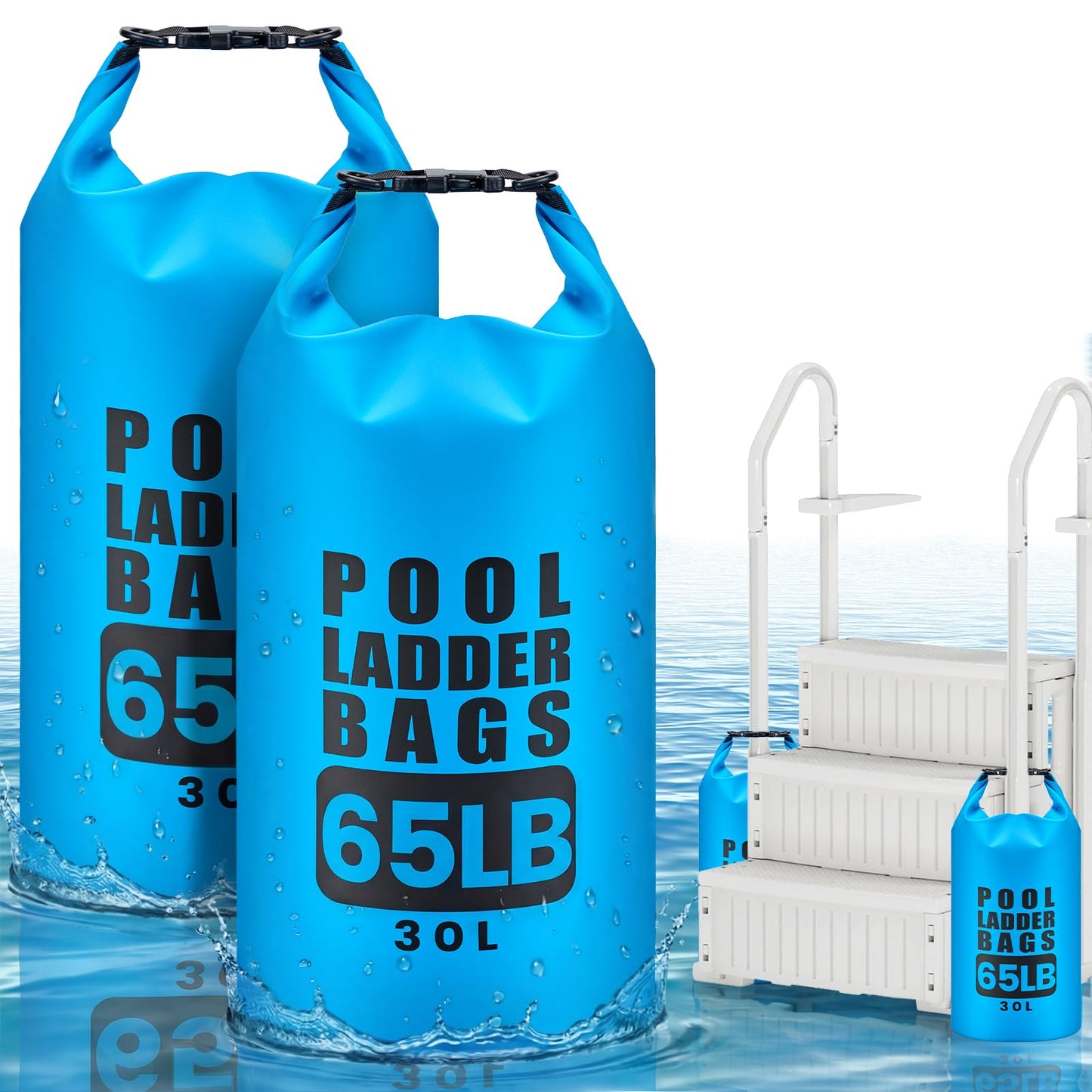 2 Pack 30L/65LB Pool Step Weights Sand Bags – Waterproof 500D PVC Ladder Weights, Pool Sand Stair Weights for Above Ground and in-Ground Pool Steps