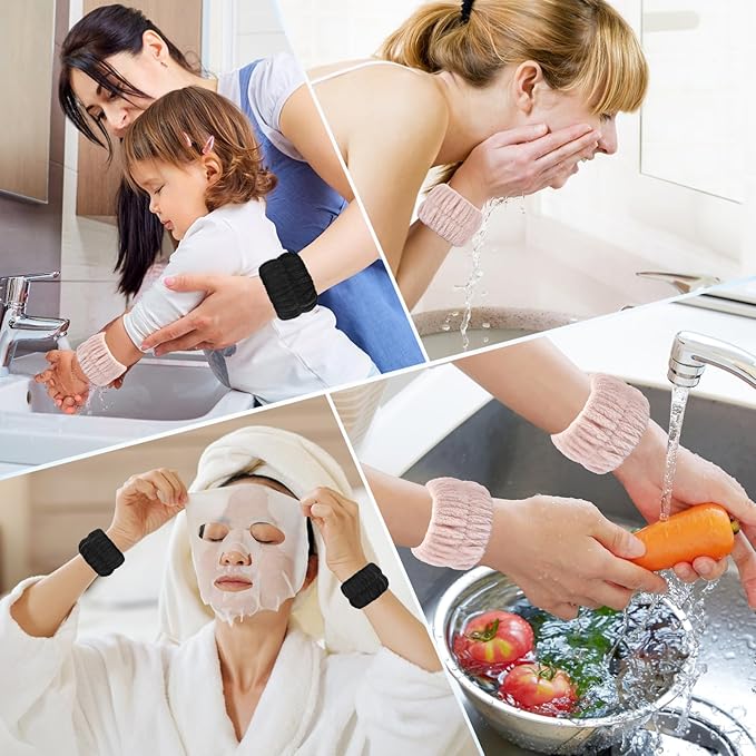 Wrist Bands for Washing Face, 4pcs Spa Face Washing Wristbands, Microfiber Arm Wrist Towels, Absorbent Wash Wristbands for Woman Men, Prevent Water from Spilling Down Your Arms
