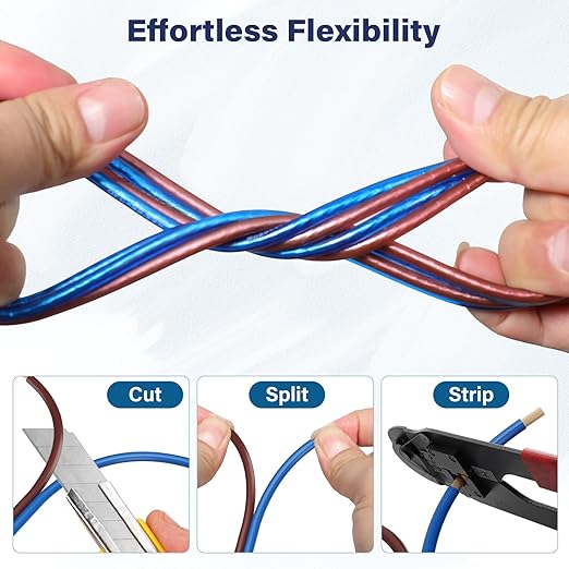 HiFind 14/2 Gauge AWG Car Audio Speaker Wire Cable 35 Ft, Professional Shielded OFC Zipper Wire, Transparent Soft PVC for Automotive Stereo HiFi Home Theater System, Subwoofer, Blue+ Brown