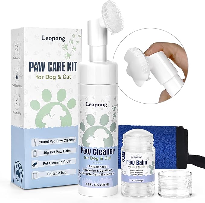 Dog Paw Care Kit - Protector for Pet Foot Washer Care（1 Pack Cleaner, 1 Pack Balm, 1 Towel and 1 Bundle Pocket