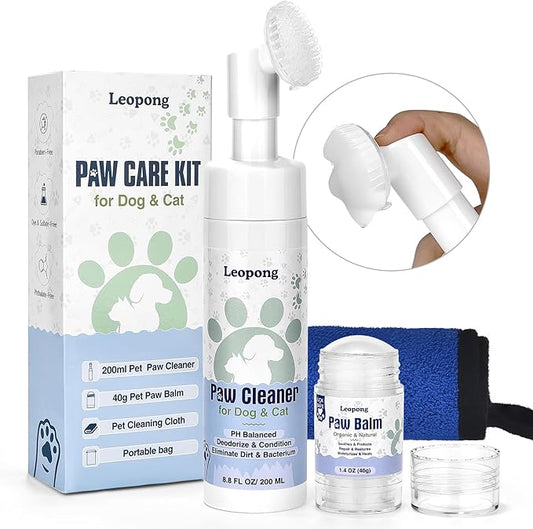 Dog Paw Care Kit - Protector for Pet Foot Washer Care（1 Pack Cleaner, 1 Pack Balm, 1 Towel and 1 Bundle Pocket
