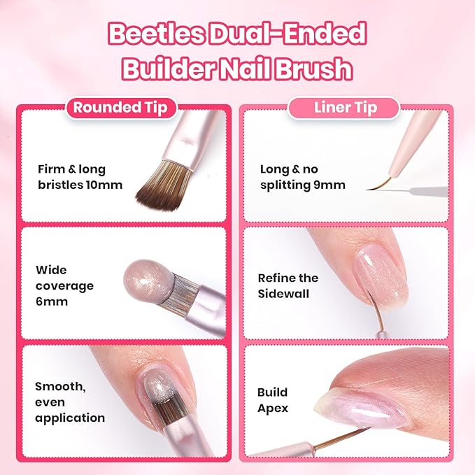 Beetles Nail Art Brush for Builder Double-Ended Gel Nail Art Design Pen Painting Tools Fingernail Brush Nails Cleaning Brush Nails Liner Brush Salon Diy at Home