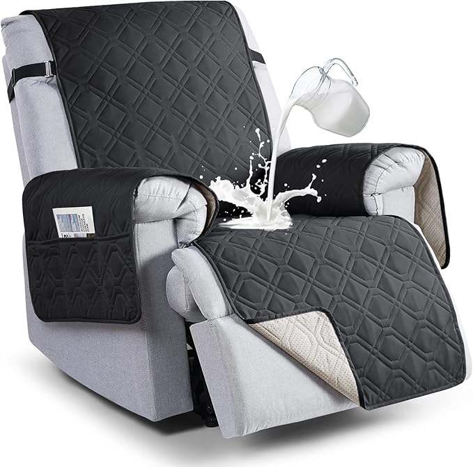 VANSOFY 100% Waterproof Recliner Chair Covers, Recliner Cover Non-Slip Dog Chair Cover Furniture Protector Washable Slipcover with Pocket, Elastic Straps for Pets, Dogs(Black, 25")