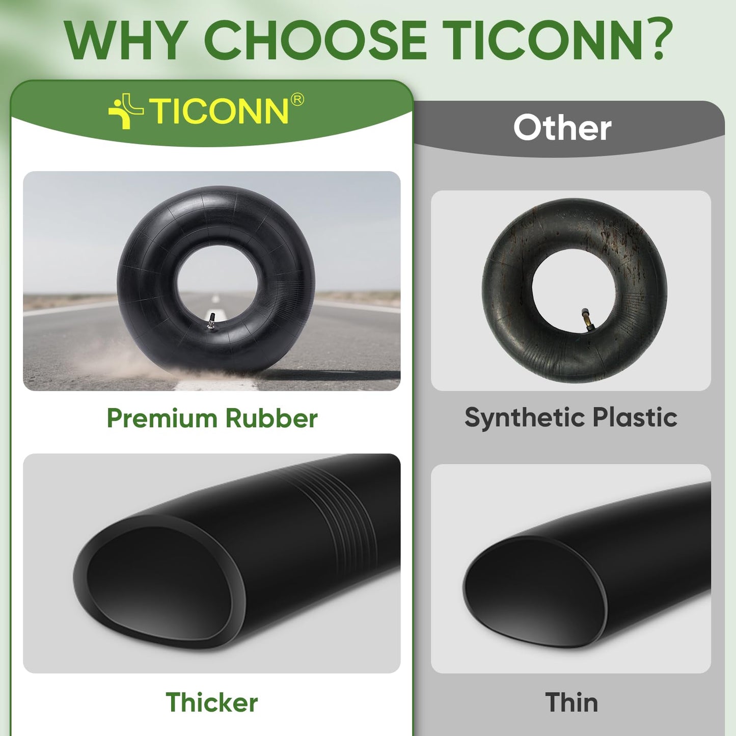 TICONN 23x8.5/9.5/10.5-12 Tire Inner Tube, 2 Pack Inner Tire Tube for Wheelbarrow Tires, Replacement Tube with TR-13 Straight Valve Stem for Mowers, Hand Trucks
