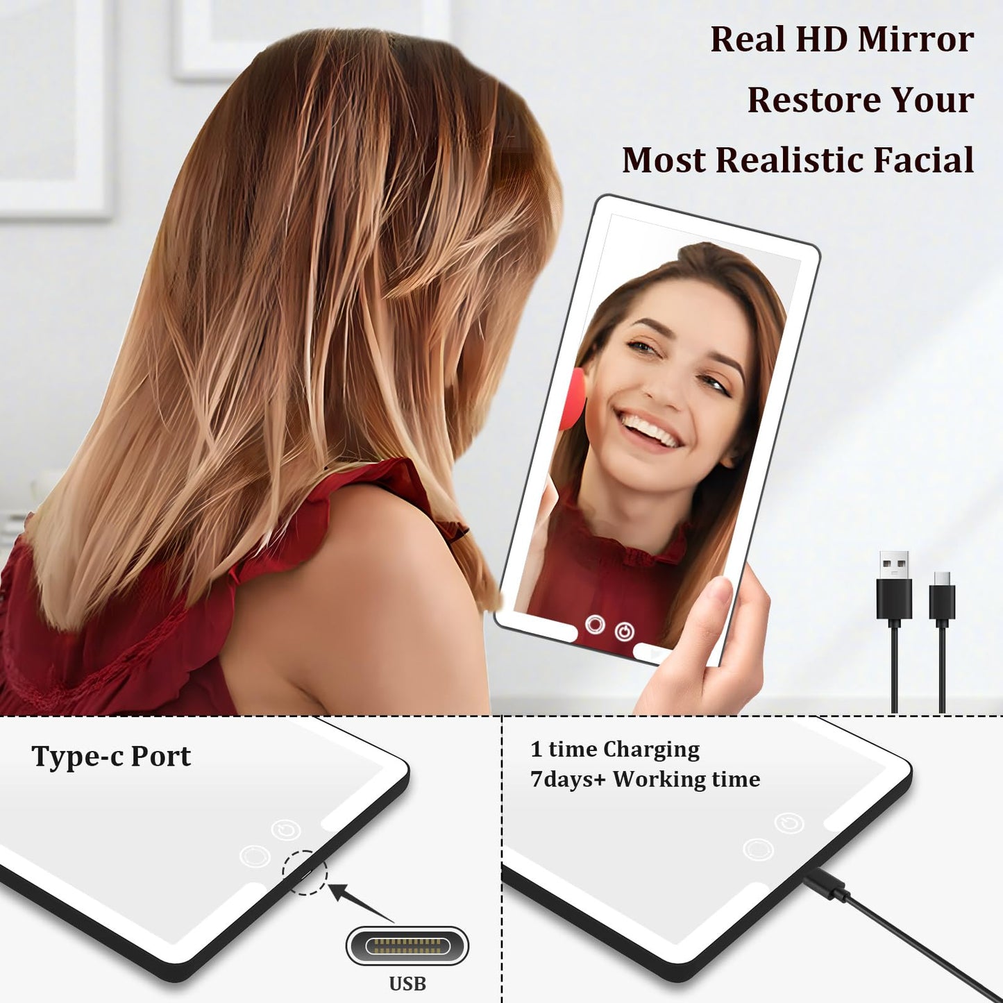 Led Sun Visor Vanity Mirror, Upgraded Large Car Mirrors with Lights, Dimmable Light up Vanity Makeup Mirror for Car,Rechargeable Universal Rear View Visor Mirrors