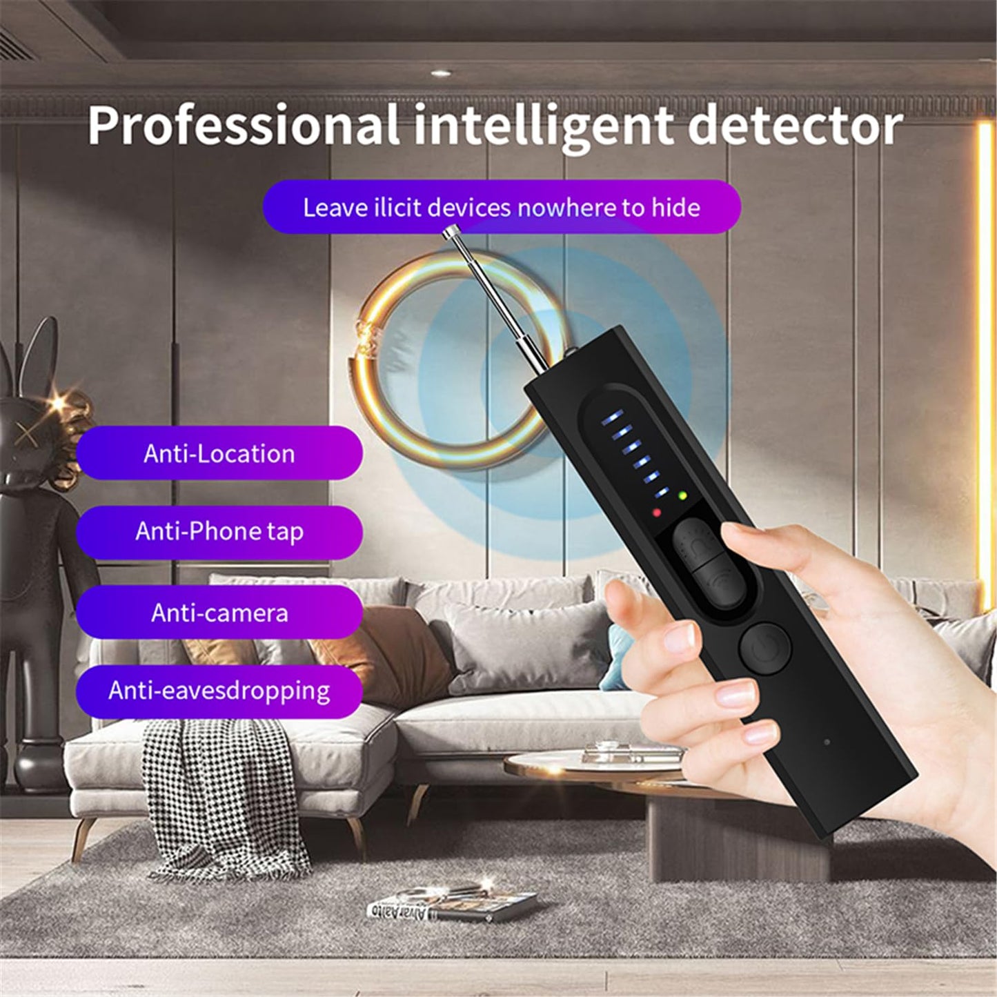CoolMouse Hidden Camera Detector, 2026 AI Upgraded Spy Camera Finder, 5 Sensitivity Levels 4 Detection Modes, 25H Working Time, Signal Scanner Device Finder for Hotel Car Office Home Travel