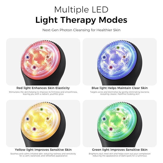Face Scrubber Facial Cleansing Brush - Waterproof and Rechargeable Face Cleansing Brush with 4 LED Gentle Light, Cleansing, Exfoliating and Massaging, Electric Face Scrub Brush for Men & Women