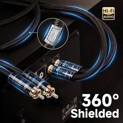 TODN Audiophile RCA Cables with Silver-Plated-OCC Core Dual Shielded HiFi RCA Audio Cable Male to Male for Home Stereo System (1.64 ft/0.5m, 1 Pair)