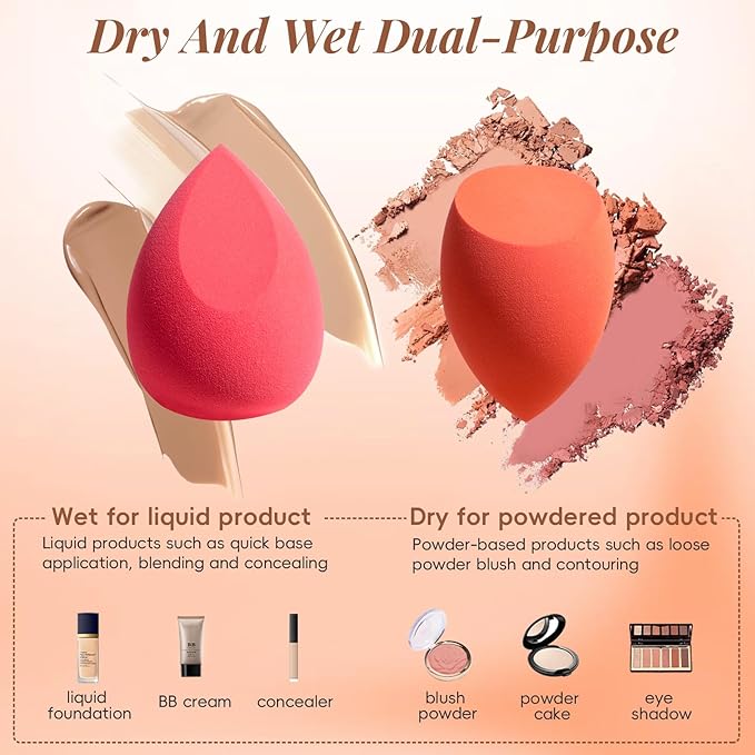 Makeup Sponge Set BS-MALLTriangle Puff 14 Pcs for Liquid, Cream, and Powder, Multi-colored Makeup Sponges and Mini Makeup Sponge (Orangepink)