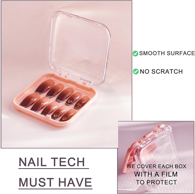 14 Pcs Press On Nail Packaging Box Press on Nail Storage Box for Press Ons with 60 Pcs Adhesive Double Sided Tape for Fake Nail Storage Case Nail Display Nail Salon Supplies Nail Art Business (Pink)